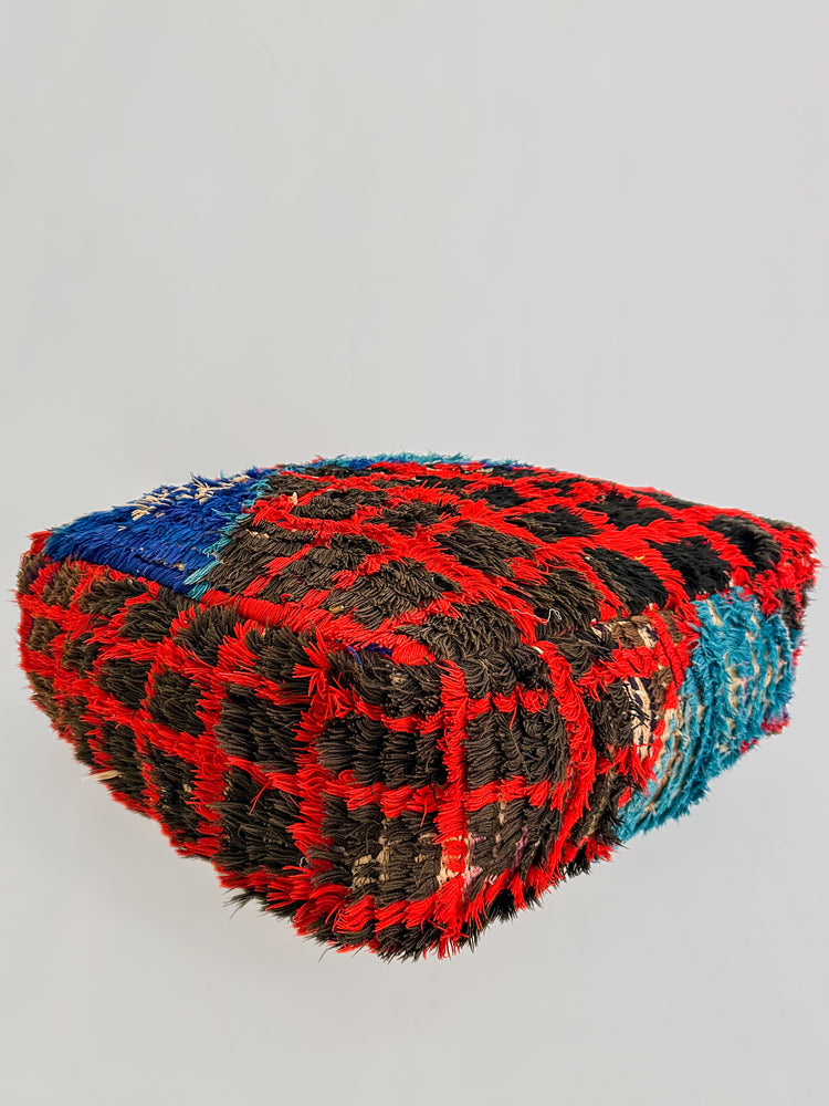 Vintage Boucherouite Pouf - Red Grid - Salam Hello