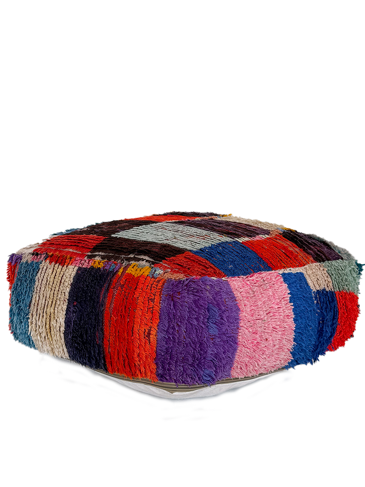 Vintage Boucherouite Pouf - Playful Grid - Salam Hello