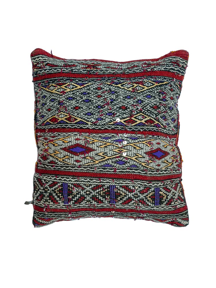 Ain Leuh Vintage Pillow - Deep Red and Indigo Handira - Salam Hello
