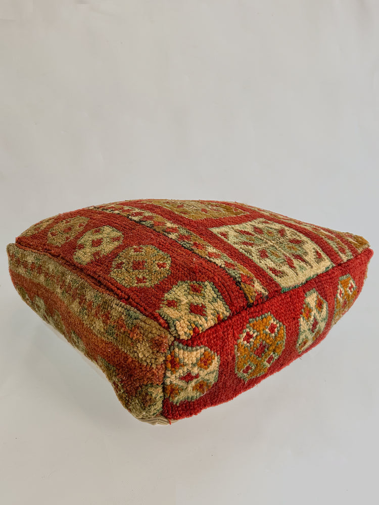 Vintage Beni M'Guild Pouf - Red, Green Accents - Salam Hello