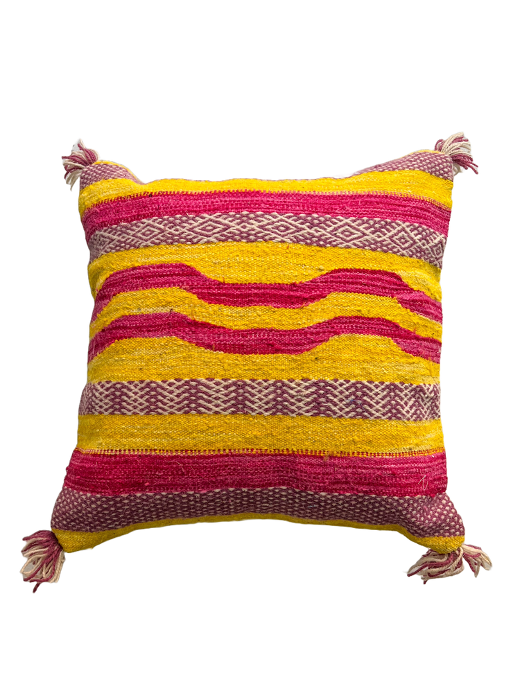 Anzal's Flatweave Pillow - Pink, Purple, Yellow - Salam Hello