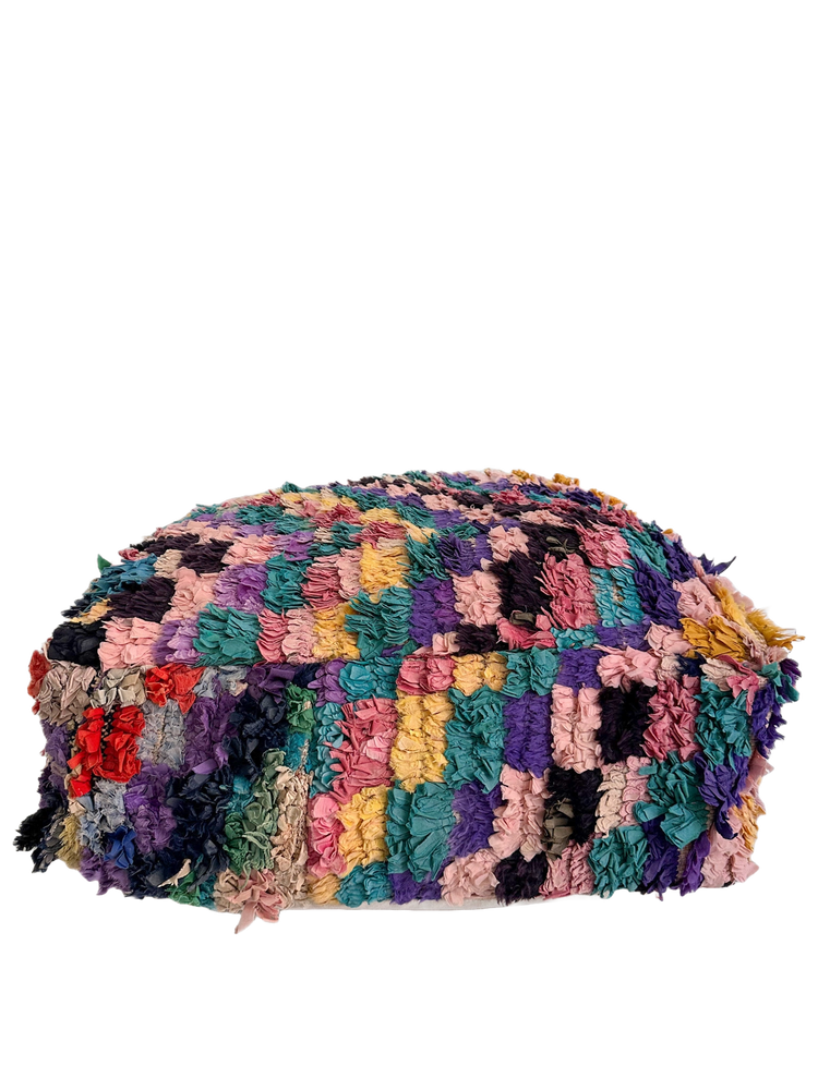 Vintage Boucherouite Pouf - Pastel Checkered