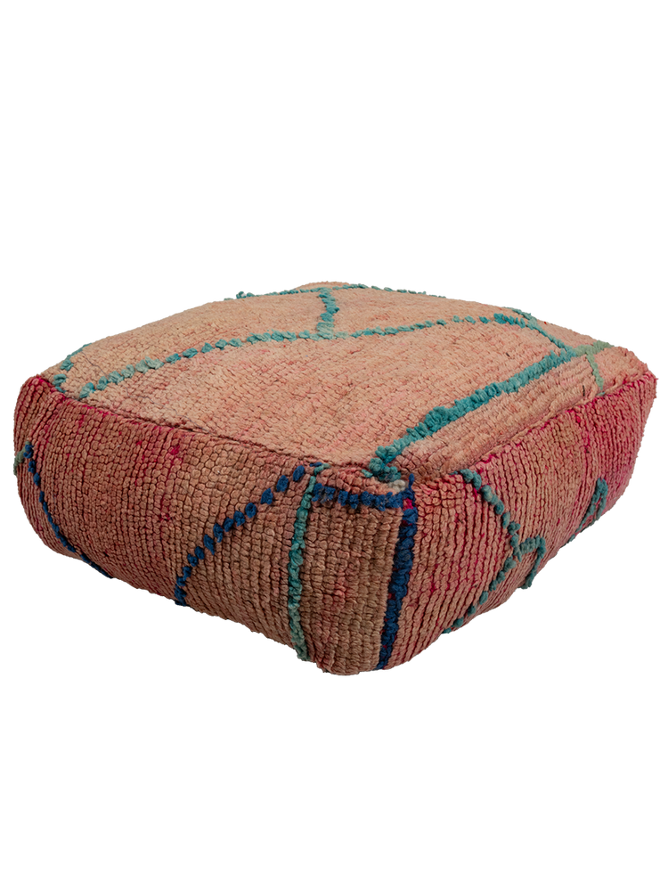 Vintage Blush Rhamna Pouf - Teal Linear Accents - Salam Hello