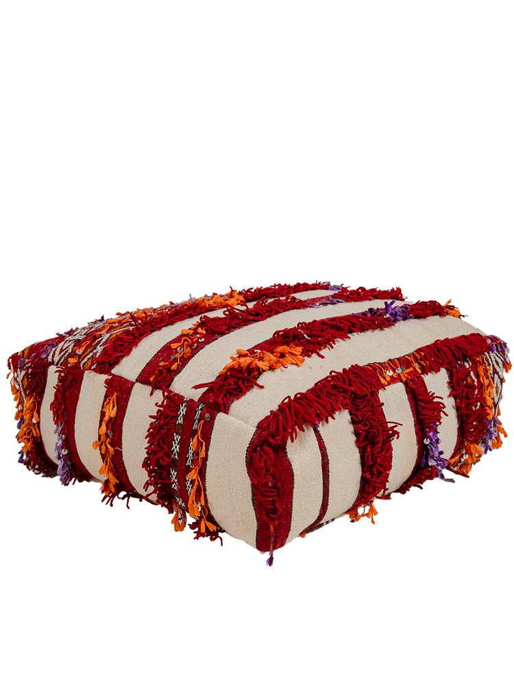 Vintage Handira Pouf - Crimson