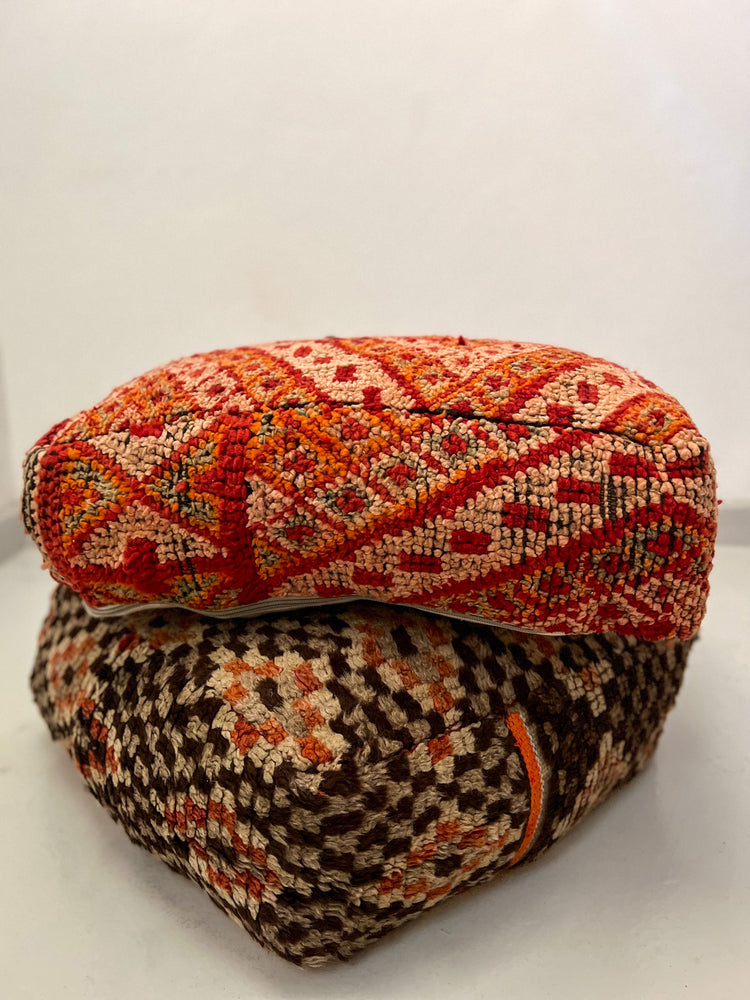 Vintage Beni M'Guild Pouf - Red, Orange Accent - Salam Hello