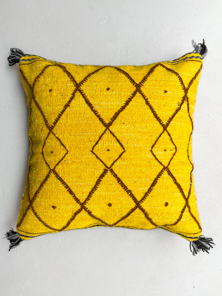 Anzal's Flatweave x Zanafi Pillow - Yellow/Brown - Salam Hello