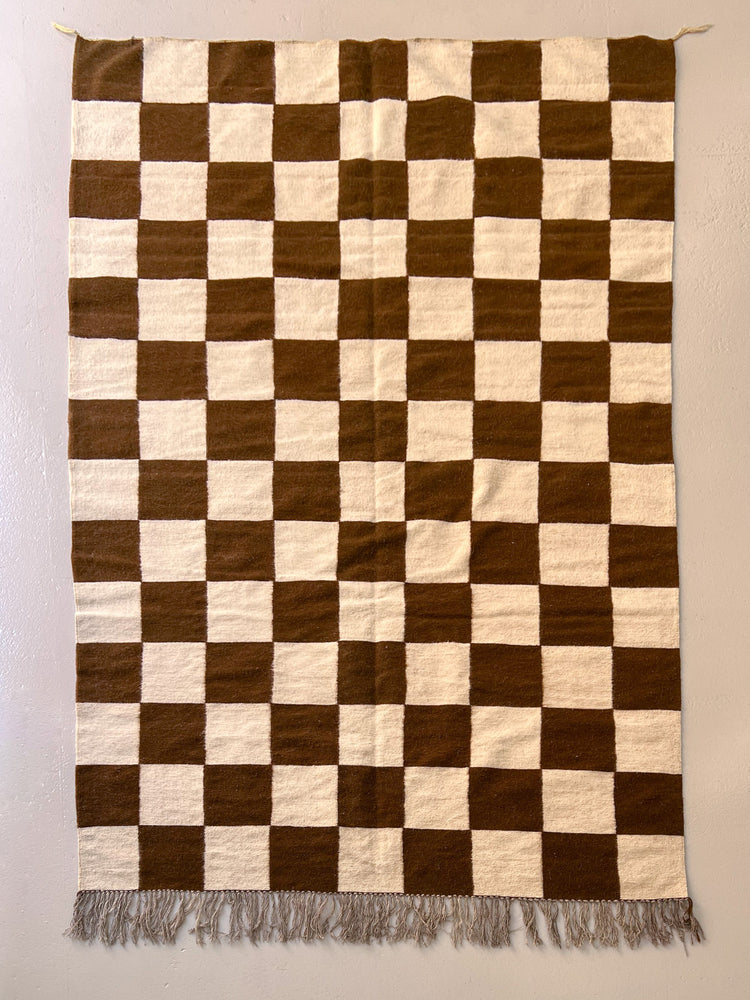 Fatima’s Chocolate Brown Checkerboard Flatweave - Salam Hello