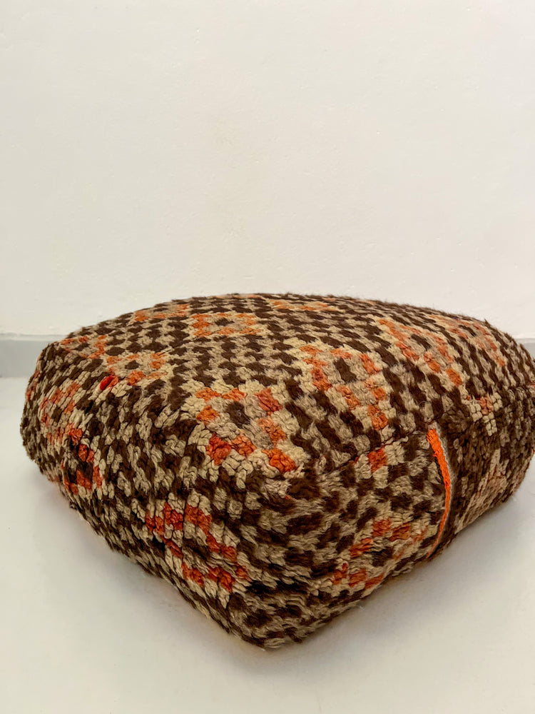 Tazenakht's Vintage Pouf - Brown, Orange Accent - Salam Hello