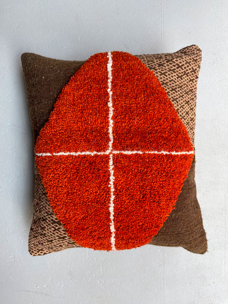 Anzal's Hand-Knot x Zanafi Pillow - Brown/Saffron Red - Salam Hello