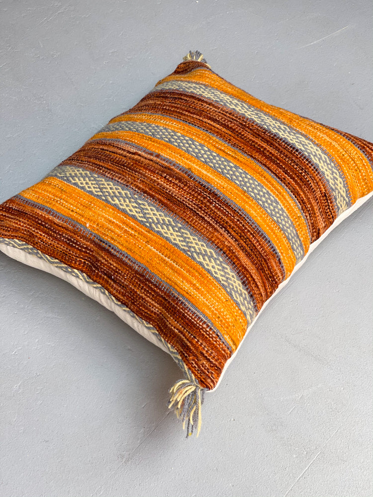 Anzal's Flatweave x Zanafi Pillow - Orange/Brown/Blue - Salam Hello