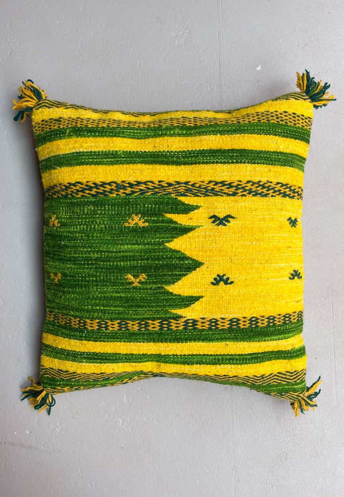 Anzal's Zanafi x Flatweave Pillow - Green/Yellow - Salam Hello