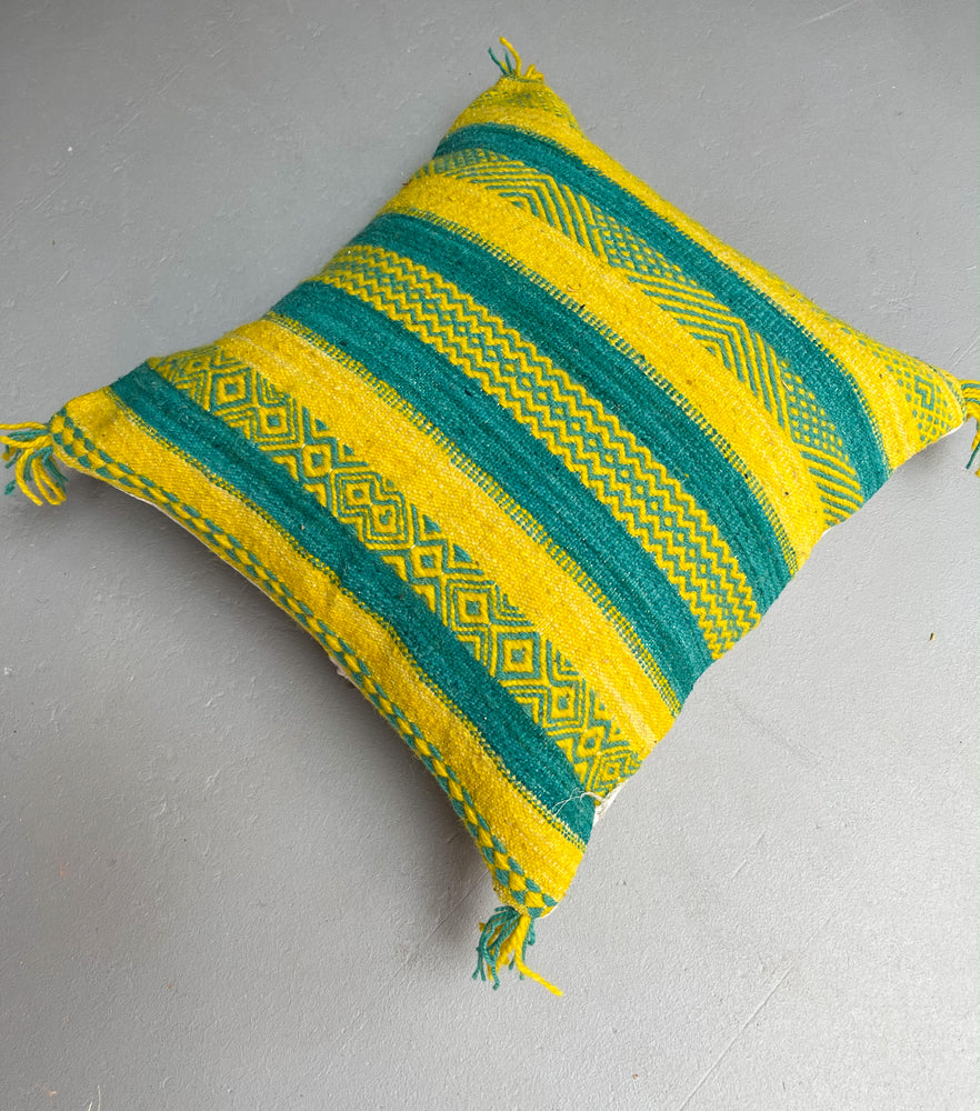 Anzal's Flatweave x Zanafi Pillow - Yellow/Teal - Salam Hello